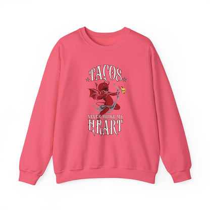 Tacos Never Broke my Heart "Evil Cupid" - Unisex Heavy Blend™ Crewneck Sweatshirt