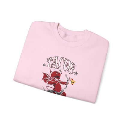 Tacos Never Broke my Heart "Evil Cupid" - Unisex Heavy Blend™ Crewneck Sweatshirt