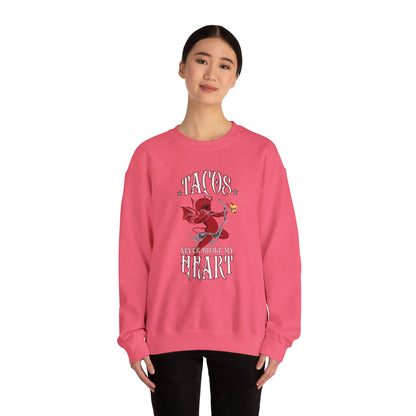 Tacos Never Broke my Heart "Evil Cupid" - Unisex Heavy Blend™ Crewneck Sweatshirt