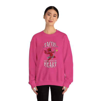 Tacos Never Broke my Heart "Evil Cupid" - Unisex Heavy Blend™ Crewneck Sweatshirt