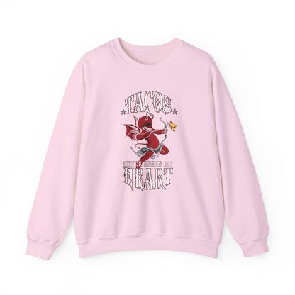 Tacos Never Broke my Heart "Evil Cupid" - Unisex Heavy Blend™ Crewneck Sweatshirt
