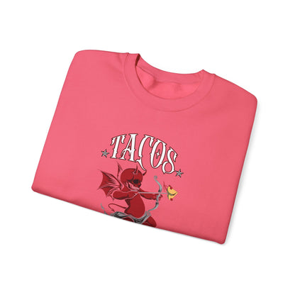 Tacos Never Broke my Heart "Evil Cupid" - Unisex Heavy Blend™ Crewneck Sweatshirt