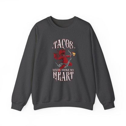 Tacos Never Broke my Heart "Evil Cupid" - Unisex Heavy Blend™ Crewneck Sweatshirt
