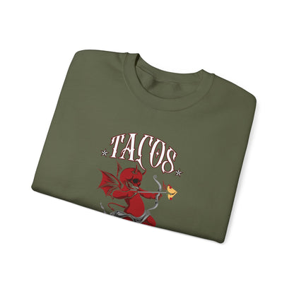Tacos Never Broke my Heart "Evil Cupid" - Unisex Heavy Blend™ Crewneck Sweatshirt